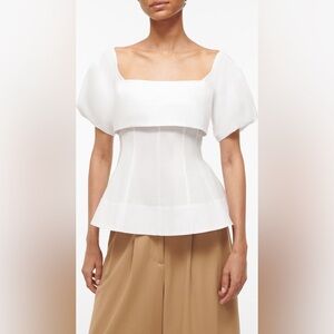 NWT STAUD palermo corset top in white | square neck puff sleeves | size XS